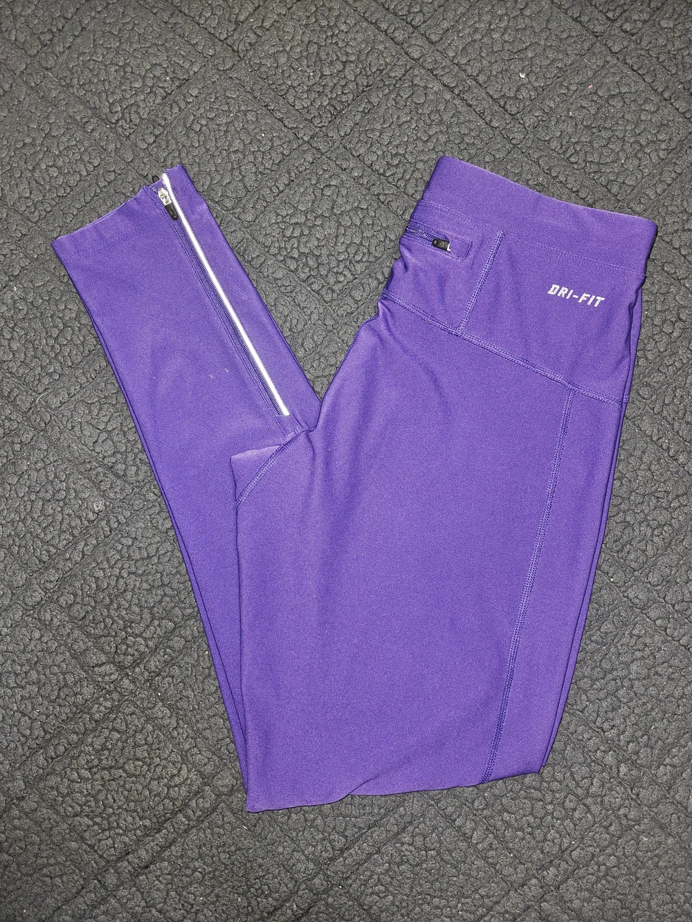 Nike Dri-FIT Purple Running Leggings Ankle Zippers Reflective Size L